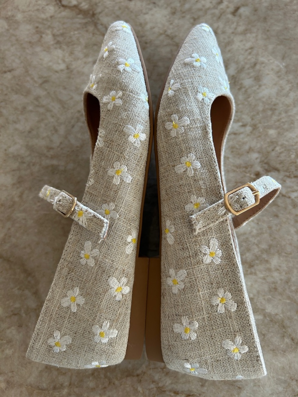 Steve Madden Women’s Linen Beige Floral Mary Jane Flats New - Picture 7 of 12